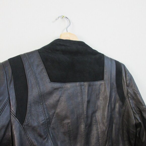 Tahari Leather Wrap Jacket Women M Black Moto Asymmetrical Biker Grunge 844 - Picture 14 of 16